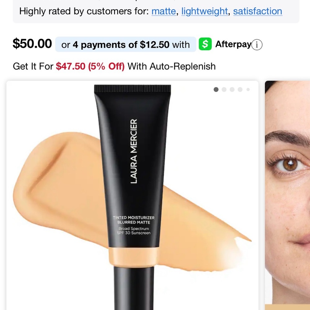 Laura Mercier 
Tinted Moisturizer Oil Free Blurred Matte SPF 30 shade 1 W Blonde